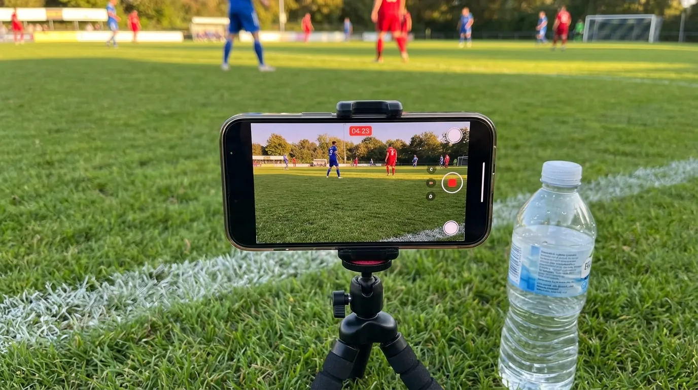 One phone on a small tripod recording the match
